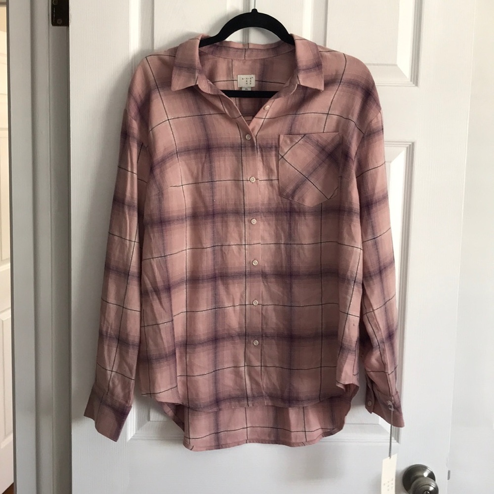 NWT Pink, Purple, and Silver Plaid Flannel